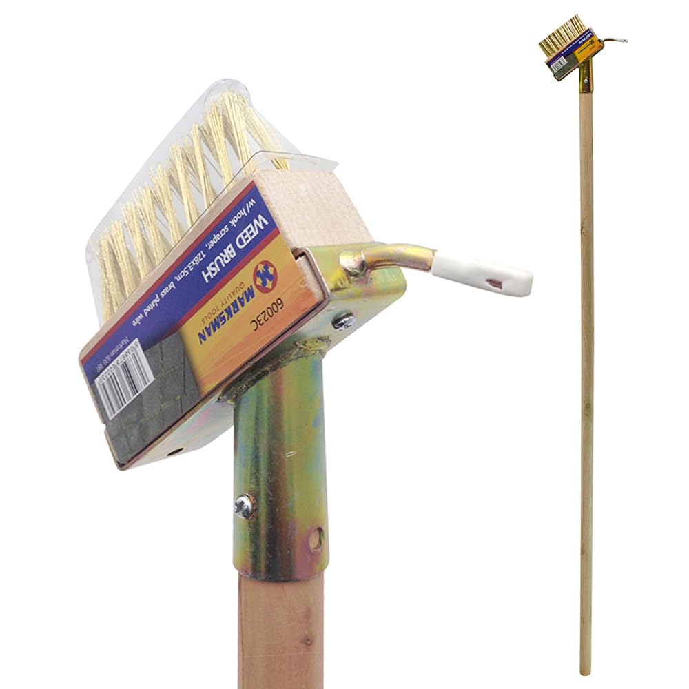 BARGAINS-GALORE 2 In 1 Patio Cleaning Wire Brush - Block Paving Weed Scraper Rake Spike Garden | Deck Weed Garden | Remove Weed & Moss from Block Paving Gardening Path Driveway - 120cm Long Handle