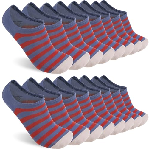 Sunew 8 Pairs Hidden Low Cut Socks Comfort Performance No Show Athletic Running Socks for Men and Women Stripe Medium