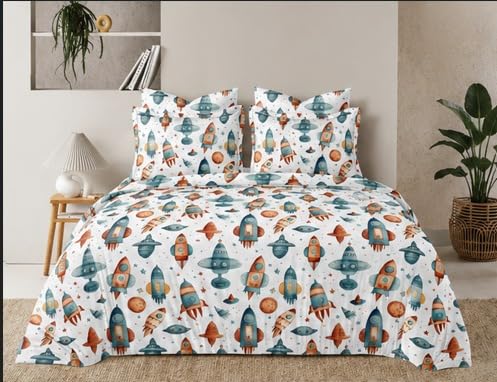 Image of Microfibre Printed Bed Kids Room Bedsheet with Pillow Covers (Multicolor, Double)