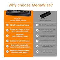MEGAWISE Vacuum Sealer Machine, 80kPa, Built-In Cutter, Dry/Moist — image 7