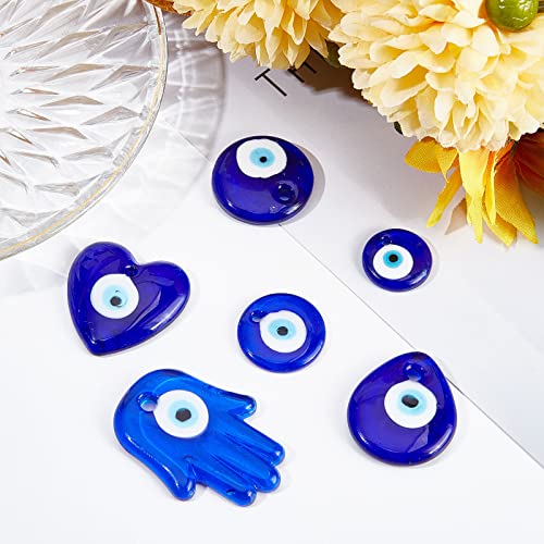 Sunnyclue 1 Box 12Pcs 6 Styles Glass Evil Eye Charm Lampwork Bead Charms Blue Hamsa Hand Heart Love Charm For Jewelry Making Charms Women Adults Diy Bracelet Necklace Earrings Crafts Supplies #TOP3