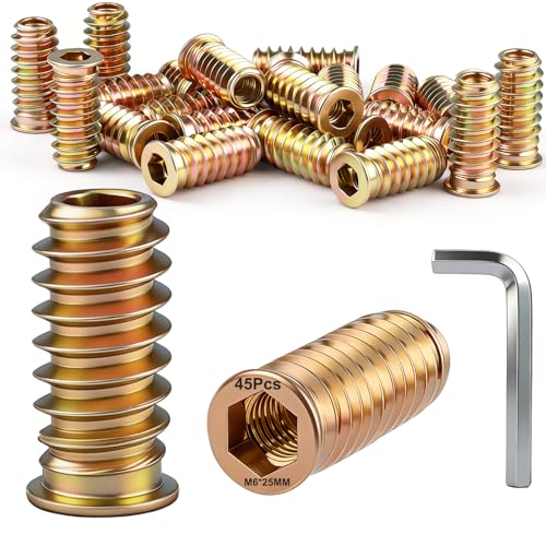 Image of 45 Pcs M6 Threaded Inserts for Wood M6x25mm Hex Drive Threaded Nut Inserts