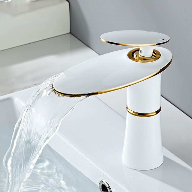 Mitigeur cascade en laiton blanc pour évier de salle de bain au style nordique durable