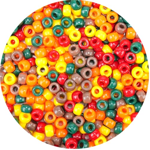 1000PCS Fall Pony Beads Bulk – 6x9mm Green Red Orange Yellow Brown Kandi Beads for Bracelets, Jewelry Making, Hair Braids, DIY Crafts & Thanksgiving Decorations