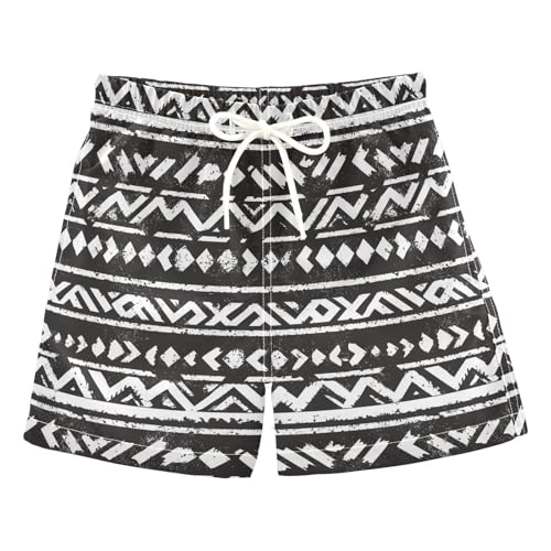 Aztec Print Black Boys' Swim Trunks Quick-Dry Fabric Lightweight & Breathable for Beach Pool