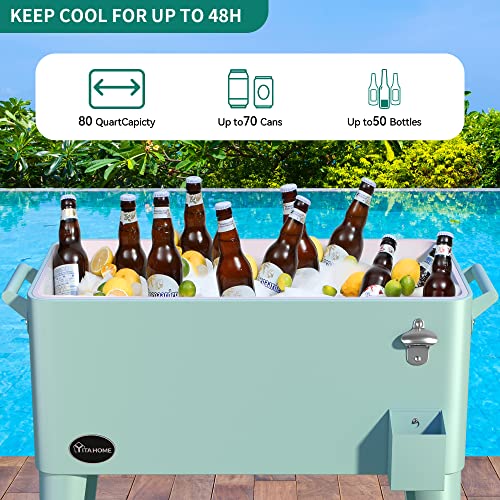 Yitahome 80 Quart Rolling Cooler Cart With Bottle Opener Drainage, Portable Patio Cooler Rolling On Wheels, Outdoor Rolling Beverage Cart Drink Cooler For Patio Pool Deck Party Cookouts (Light Green) #TOP4
