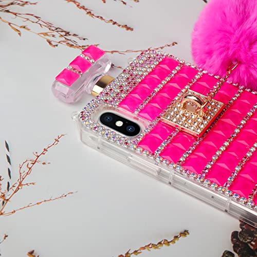 Losin Perfume Case Compatible With Iphone 7 Plus/Iphone 8 Plus 5.5 Inch Luxury Bling Diamond Rhinestone Bow Perfume Bottle Furry Plush Ball Bling Glitter Gemstone Soft Tpu Back Case With Lanyard #TOP1