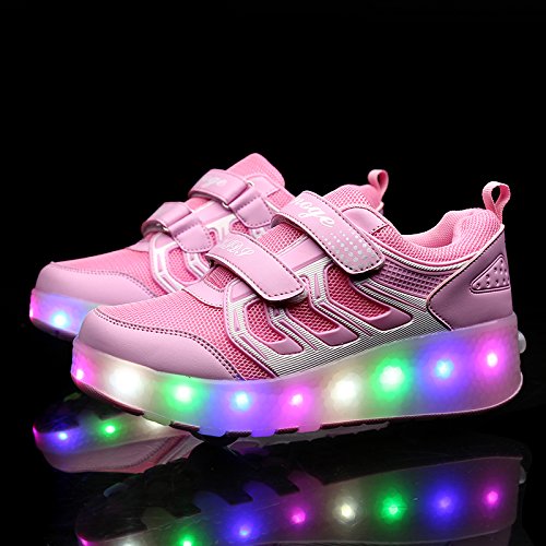 Nsasy Kids Roller Shoes Boy Girl Sneakers with Wheels Become Sport Sneaker with Led for Christmas Birthday Children Gift - Thumbnail 7
