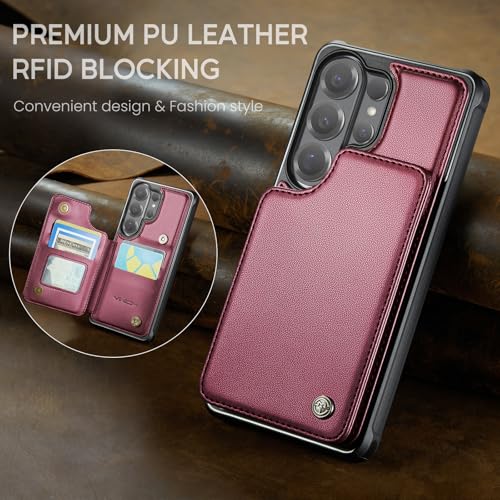 Vinich for Samsung Galaxy S26 Ultra Wallet Case with Card Holder, RFID Blocking Credit Slots Kickstand Shockproof Phone Cover for Women Men, Wine Red by Vinich - Image 9