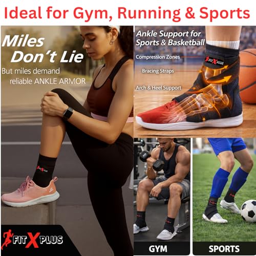 Image of FIT-X-PLUS Small Ankle Brace for Men & Women (Pair) - Compression Ankle Support Sleeve for Sports, Running, Gym, Walking, Workout, Basketball & Daily Activities (Black)