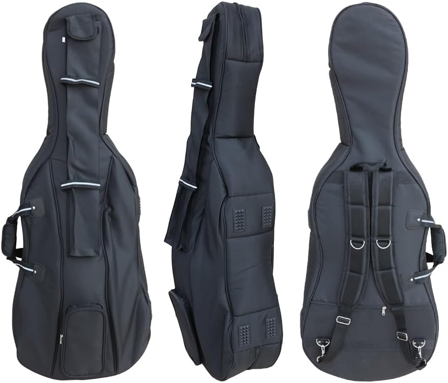 4/4 Cello Case Gig Bag for Classic Electric Cellos Heavy Duty Waterproof with Backpack Straps High Density Foam Padding Velour Lining Bow Rosin Pockets Music Sheet Storage (black)