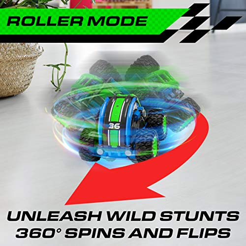 Power Your Fun Stunt Roller Mini Remote Control Car for Kids - Fast Mini Stunt RC Car, RC Toy Car 360 Flips, Tricks, and Spins with All-Terrain Tires and 2.4GHz Remote Control (Green/Blue)