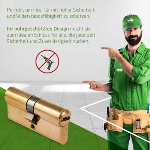 AMIG - Sicherheits-Türschloss für Türen - Größe 100 (50-50) - 6 Stifte - Anti-Bohrschutz-System - 15 mm Leiste - Inklusive 5 Messing-Schlüssel mit Spitze und 100 mm Schraube - Polierte Oberfläche