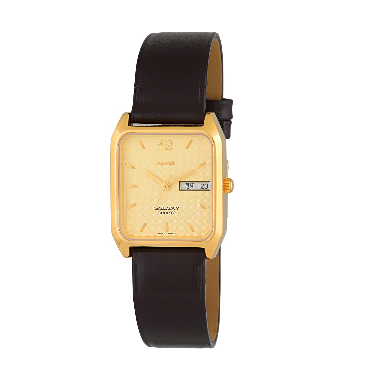 HMT Leather Galaxy Cg2G02 Ls Yellow Color Analog Watch For Men | 1 Year Manufacturer Warranty | Water Resistant, Band Color:Brown, Dial_Gold