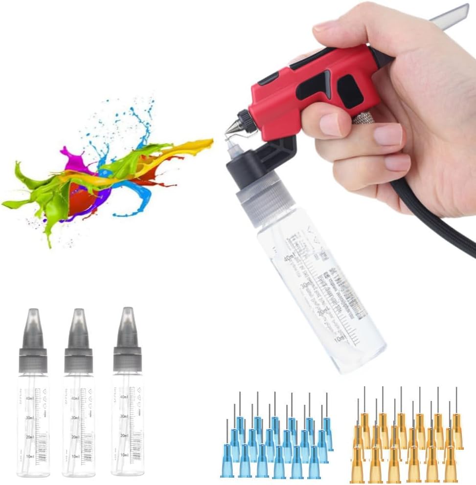 No-Clean Airbrush Kit with Disposable Nozzle (50pcs x 0.3mm & 50pcs x 0.5mm), Wash-Free Airbrush Set with Marker Rack Easy to Spray Model Painting for Modeler Hobby DIY Tool Sets