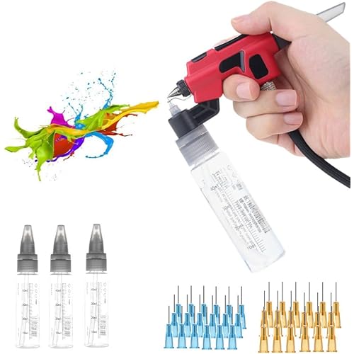 No-Clean Airbrush Kit with Disposable Nozzle (50pcs x 0.3mm & 50pcs x 0.5mm), Wash-Free Airbrush Set with Marker Rack Easy to Spray Model Painting for Modeler Hobby DIY Tool Sets