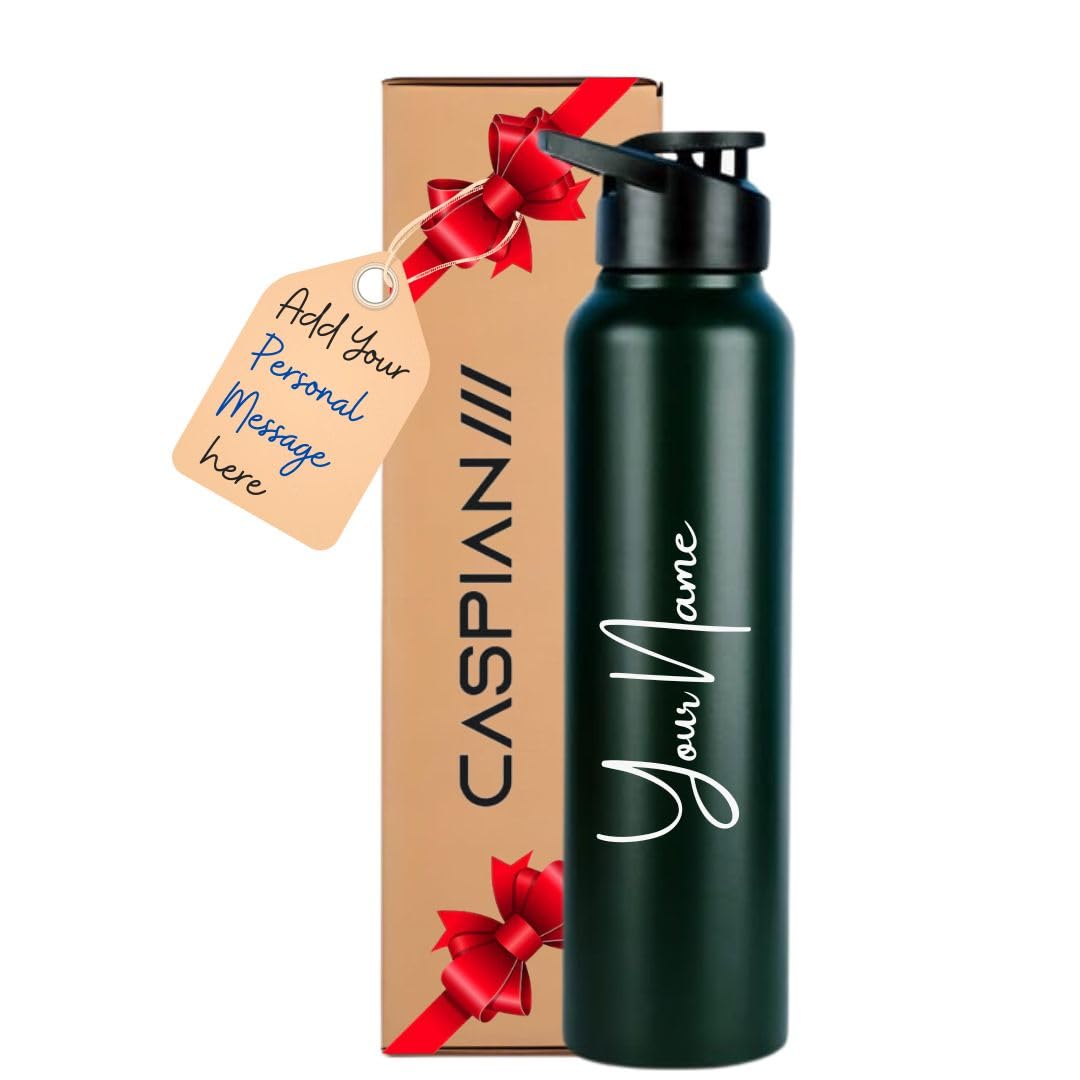 CASPIAN /// Hike Stainless Steel Customize Sipper Water Bottle| Leak Proof Thunder for Fridge Home Office Travel School Kids Boys Girls Adults Sports Gym Yoga (CUS-Metallic Blue 1 Litre, Set of 1)