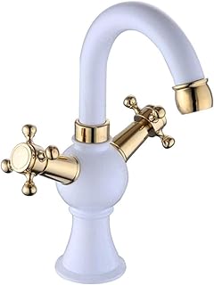 Salle de Bain Robinet de Salle de Bain Antique Européen en Titane Peint en Blanc Mélangeur de Lavabo Chaud et Froid Cuivre