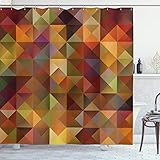 Ambesonne Colorful Shower Curtain, Abstract Art Grid Mosaic Geometric Creative Image Triangle Artwork Print, Cloth Fabric Bathroom Decor Set with Hooks, 75' Long, Brown and Marigold
