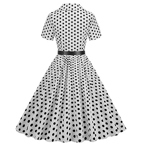 Image of 1950s Dresses for Women Vintage Rockabilly Retro Short Sleeve Tie Midi Dress Cocktail Party Evening Prom Gown