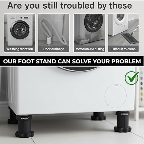 Image of ZOLMIX Height Adjustable Washing Machine Stand | Anti Vibration Pads | 4 Pc