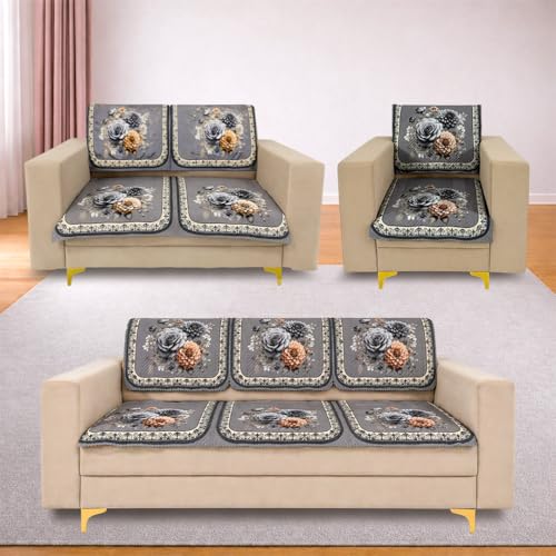 Image of Homerz 'Brooklyn Series' Premium Sofa Cover | Quilted Floral Design | Non-Slip Washable Sofa Protector | Soft Fabric Anti-Dust Stylish Thick Cover (Grey, 6 (3+2+1) Seater, Seat Cover with Backrest)