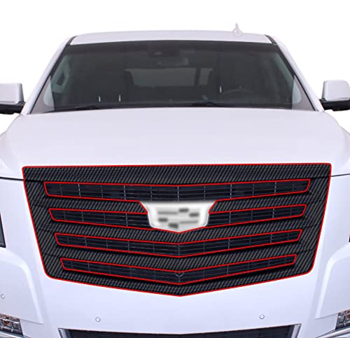 Front Grille Trim Chrome Delete Blackout Precut Vinyl Wrap Overlay Kit Compatible with Cadillac Escalade 2015-2020 - Carbon Fiber Black