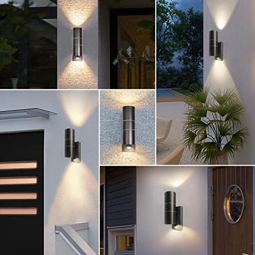 EXTRASTAR Outdoor Wall Lights PIR Motion Sensor, GU10 Base Double Up Down Exterior Wall Sconce, Black use with GU10 Bulb only