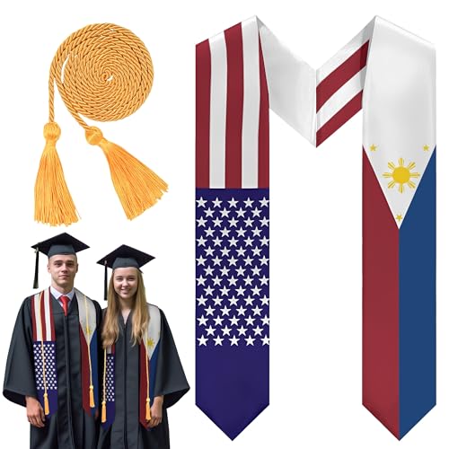 Nicuoyid V-Neck Philippines Graduation Stole and Academic Cord Set, Filipino Heritage Sash in Red, White & Blue, Comfortable Keepsake Gift