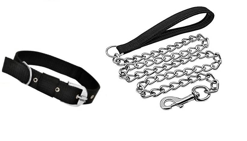 VIP Collection Combo of Nylon Dog Collar with Stainless Steel Chew Proof Strong Chain Leash Suitable for All Breeds. Chain no - 6 (Small, Black) (B0BP86XDMV) Amazon Price History, Amazon Price Tracker