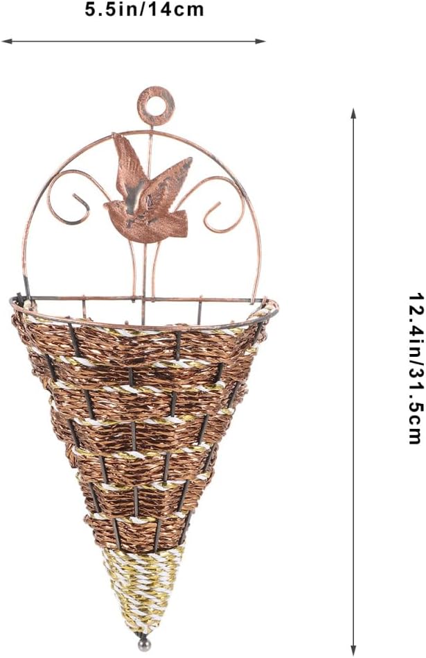 YARNOW Wall Hanging Flower Pot Rattan Planter Basket 12.40X5.51X2.75In Triangular Cone Shape Indoor Outdoor Garden Space-Saving Wall Mounted Planter