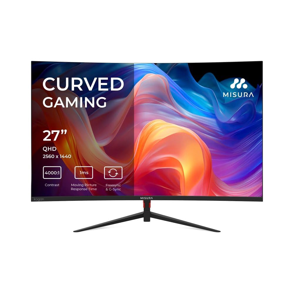 MISURA | Monitor da gioco curvo 27" | 165Hz | QHD 2560 x 1441 | 1ms | 2DP & 2 HDMI | GSync | Anti-sfarfallio | HDR10 | Altoparlanti 2W | MM27DQIO1B