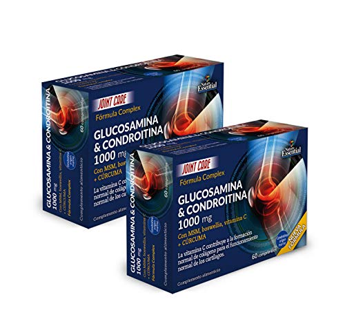 Nature Essential | Glucosamina + Condroitina + MSM 1000 mg | 60 comprimidos | Participa en la Formación y Reparación de los Cartílagos | Suplemento Alimenticio | 60 Cápsulas | Pack 2 unidades