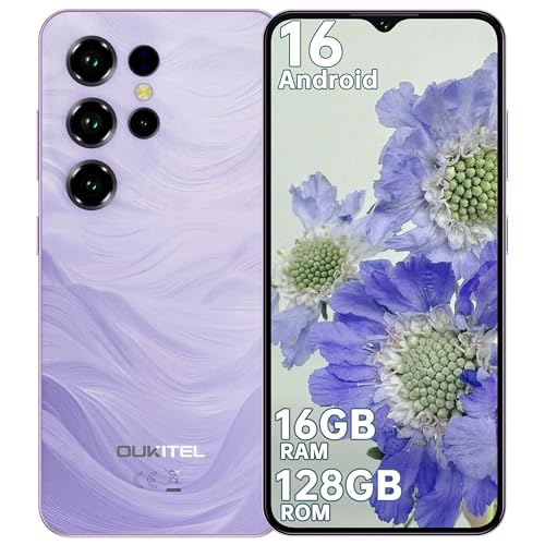 OUKITEL C2 Telefonos Moviles Libres 2026, 6.52 HD Pantalla Android 16 Movil, 16GB + 128GB/TF 1TB, Batería 5150mAh Smartphone, Cámara 13MP+5MP, 4G Dual SIM/Face ID/GPS/3.5mm Jack/Altavoz 95 dB, Morado