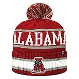 Zephyr NCAA Team Color-Retro Logo -Cuffed Knit Skully Beanie Pom Hat-Alabama Crimson Tide-One Size Fits Most