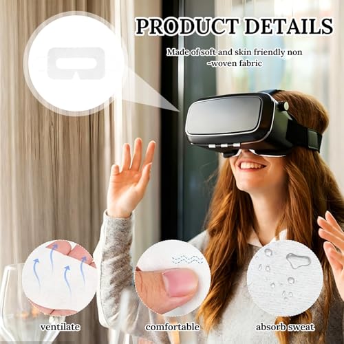 FLAVNTEL Lot de 60 Housses Jetables pour Casque VR, 30 Noires et 30 Blanches, Masques Hygiéniques en Tissu Non Tissé avec Attaches Plates, Compatibles avec HTC Vive Pro et Autres Casques VR – vue 3