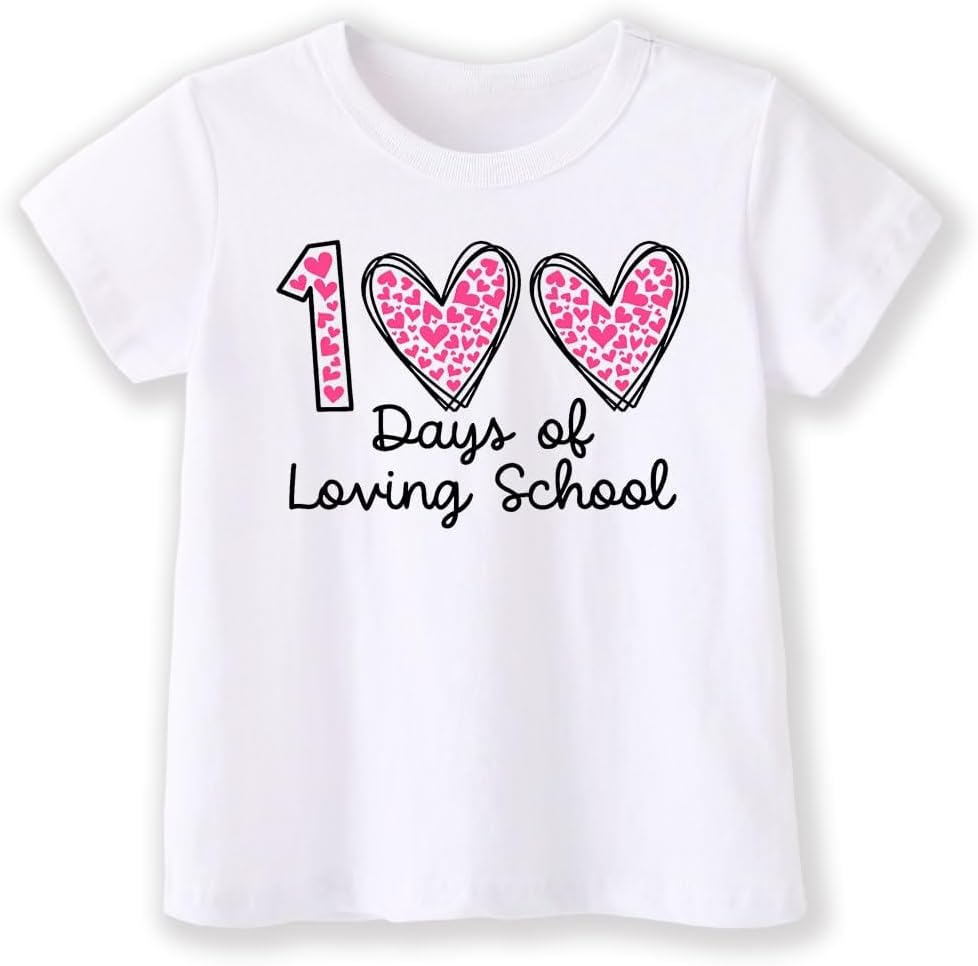 hrcfbkKids Little Boys Girls 100 Days of School Shirt Short Sleeve Funny Graphic Letters Print Celebration Top