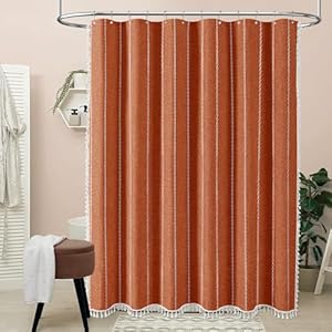Bttn extra long shower curtain 96 inch boho rustic striped fabric shower curtain set with tassel water repellent tall farmhouse shower curtains for bathroom with hooks 72×96 burnt orange  urban country home decor