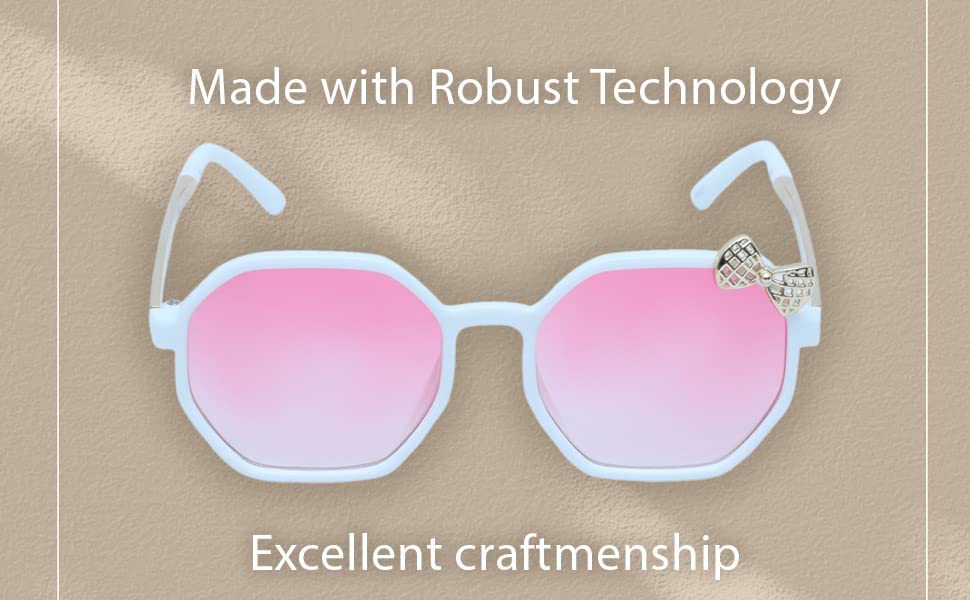 SPIKY Girls Hexagon Polarized Hexagonal Sunglasses With Protective Case White Frame, Pink Lens, Free Size - (Pack Of 1), White & Pink - Image 3 thumbnail