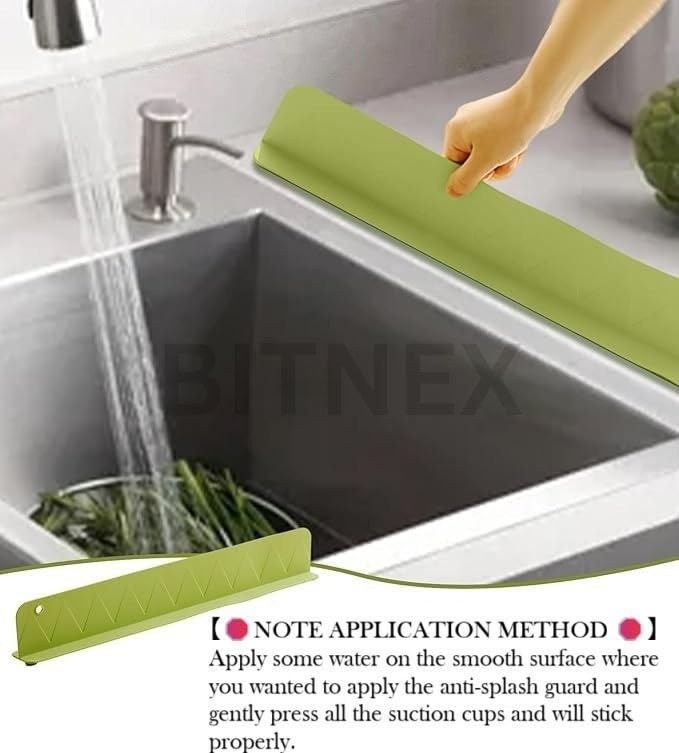 Image of 2PCS X 48CM Silicone Sink Splash Guard in Kitchen Sink Water Splash Guard with Strong Suction Cups Waterproof Countertop & Stove Protector Flexible Anti Splash Baffle for Kitchen & Bathroom