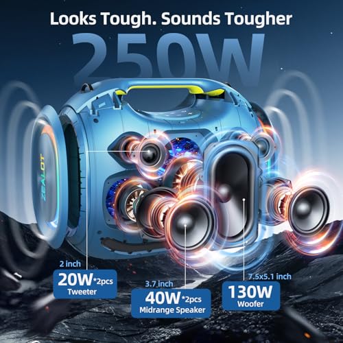Image of 250W(RMS) / 300W (Peak) Bluetooth Speaker,Portable Wireless Speaker with Powerful Sound /Deep Bass, Multi-device Pairing, IPX6 Waterproof, 5.3 BT, 48000mAh Long Playtime for Party, Outdoor, Home (Blue)
