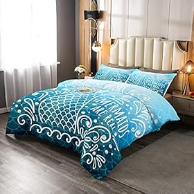 Mermaid Bedding Set Girls Ocean Marine Mermaid Scale Comforter Set for Kids Girly Sea Creature Comforter Fish Scales… 51PabSfuJhL. SS280