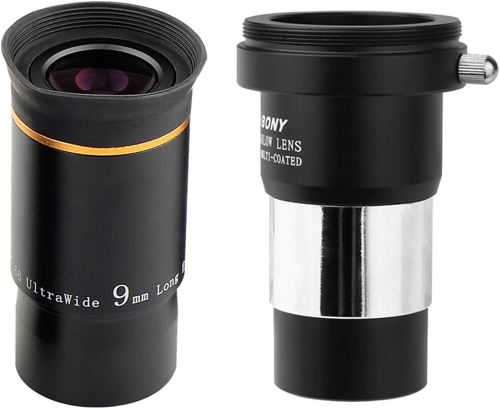 SVBONY Telescope Eyepiece 9mm 66 Degree Ultra Wide Angle Bundle with Barlow Lens 2X with M42 Thread, for Astronomical Observations