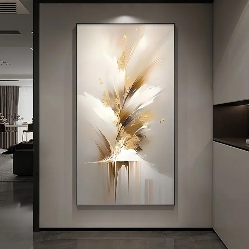 SDVIB Luxuriöse goldene und weiße Dekoration, vertikales Kunstwerk für Homeoffice, Wohnzimmer, Schlafzimmer, Flur (70 x 140 cm/rahmenlos)