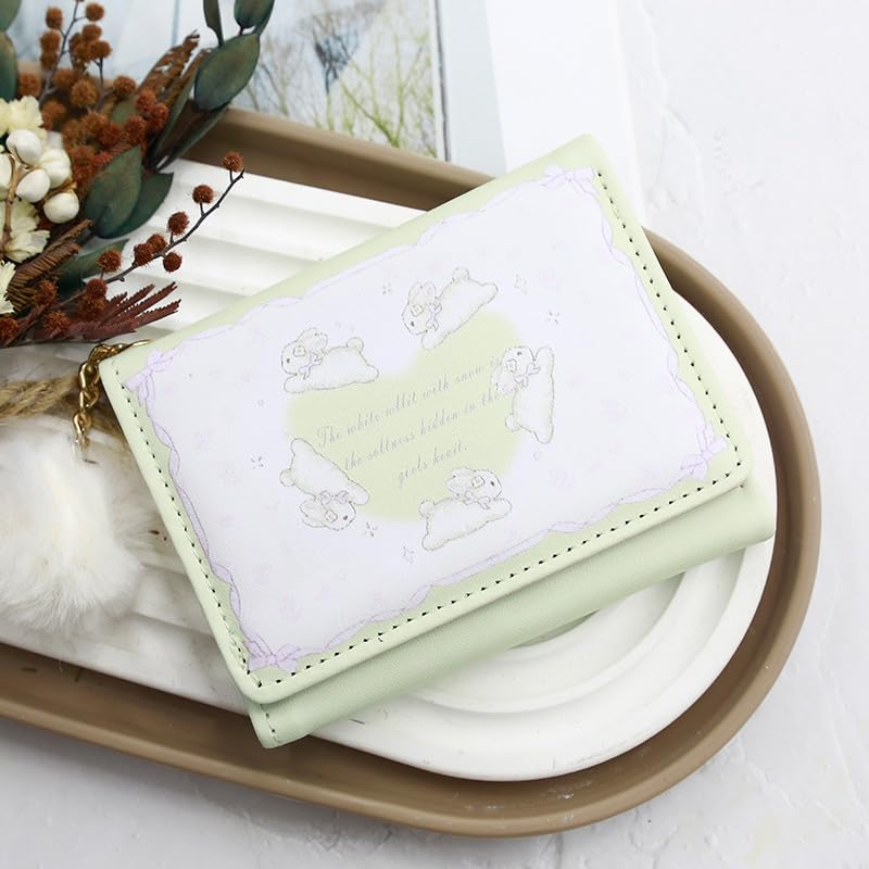 Cute Wallet Purse for Women, Trifold Wallet Y2k Coquette Stuff Cutecore Ladies Mini Short Purse Aesthetic Card Holder (Green)2