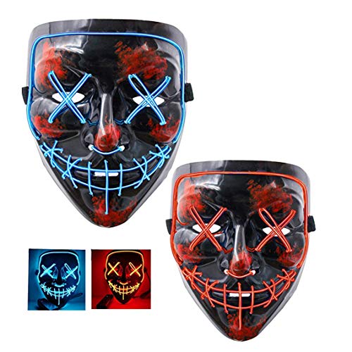 Gwei Halloween Mask Scary LED Light Up Mask -for Festival Cosplay Halloween Festival Party (2 Pack) (Red+Blue)