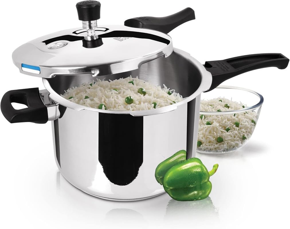 Pro Cook Sandwich Bottom Stainless Steel Pressure Cooker with Outer Lid, 5 Litres, Silver | Gasket Release System Food Safe | Food Safe | Induction | Hot Plate | Flame Safe