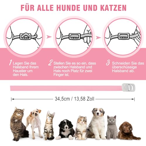 DEWEL 34.5cm Zecken Halsband für Katze, Floh Zecken Kragen Floh-und Zecken Prävention Halsbänder, Verstellbar Wasserdicht Katze Flohhalsband (Rosa)