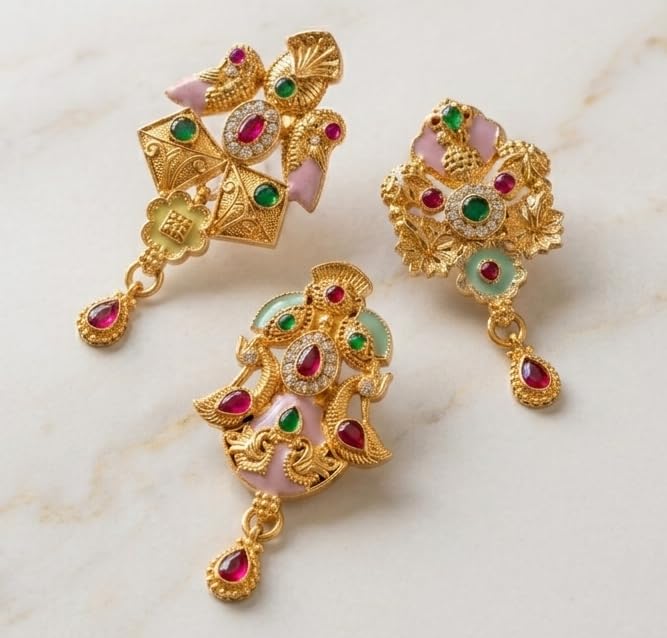 Harishree Enterprise Designer Gold-Color Kundan Saree Pin for Ethnic Outfits (Single Unit)-image-14