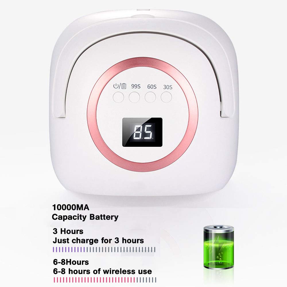lamparas para uñas. Lámpara de uñas de gel inalámbrica LED de 72 W, secador de uñas LED recargable con batería de alta capacidad de 10000 mAh, luces de uñas de gel profesionales, herramientas de manic